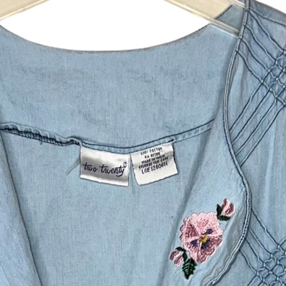 Vintage Two Twenty Cotton Denim Embroidered Open Front Top Size Large - Picture 2 of 16